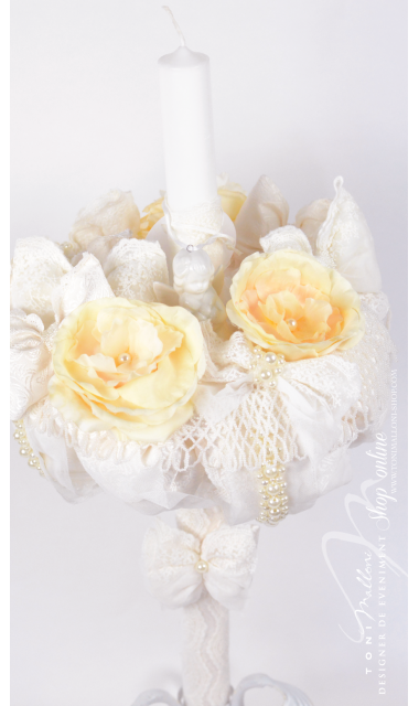 Lumanare de botez pentru fetite cu dantela si perle, 65x4cm, Boutique  6